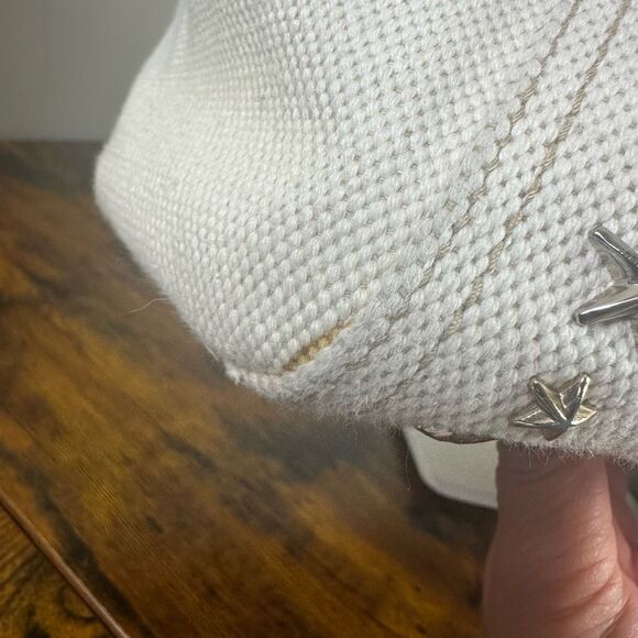 Jimmy Choo Pegasi Large Canvas Tote Bag Off White Neutral Star Studded - Picture 8 of 16